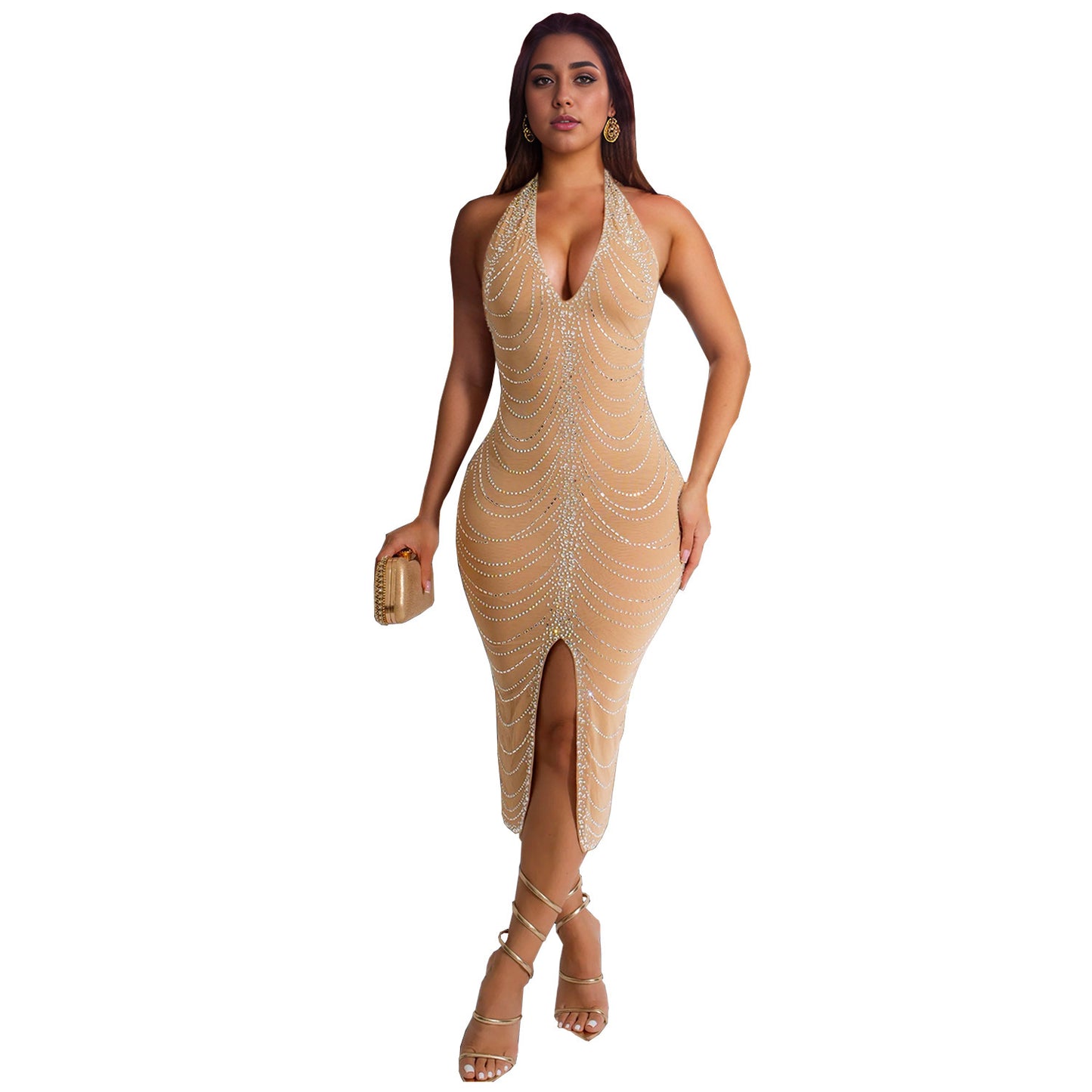 European And American Fashion Rhinestone Slim Fit Dress