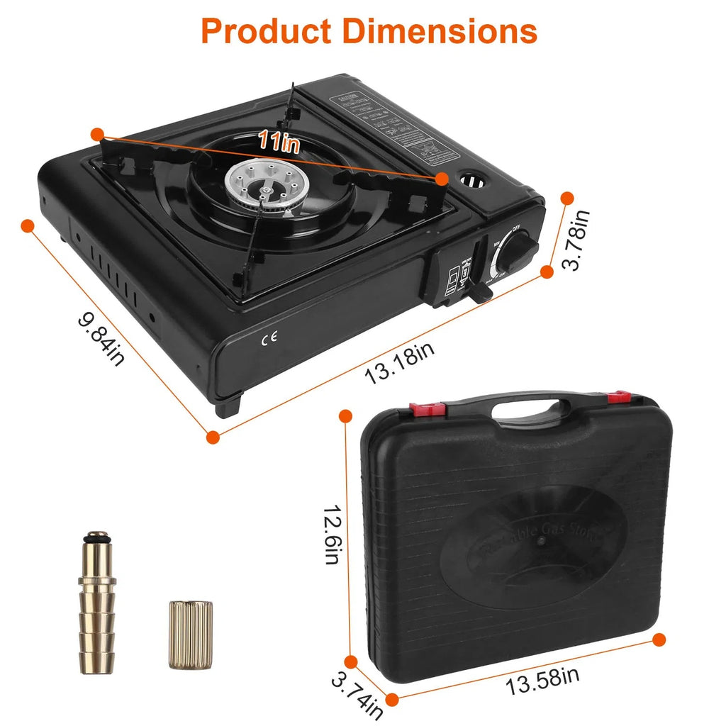 3300W Portable Camping Stove Butane Canister Dual Fuel Burner Piezo Electric Ignition Single Burner With Automatic Tank Ejection Overpressure Cut Off Carry Case For Camping Hiking Picnic Fishing