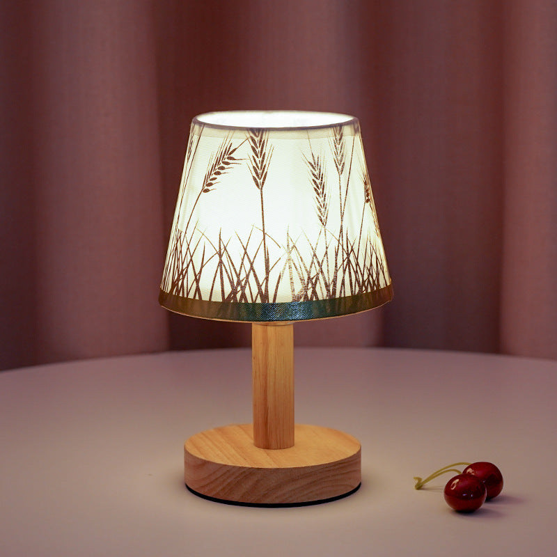 Creative Solid Wood Fabric Usb Bedroom Bedside Lamp