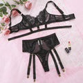 Lace Mesh Solid Color Women's Underwear Three-piece Set