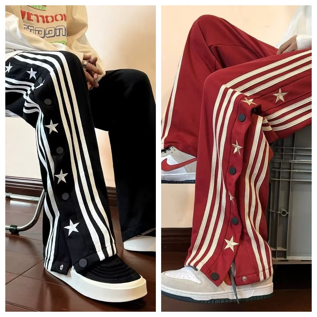 Striped Breasted XINGX Casual Pants Loose Straight Sports Trousers