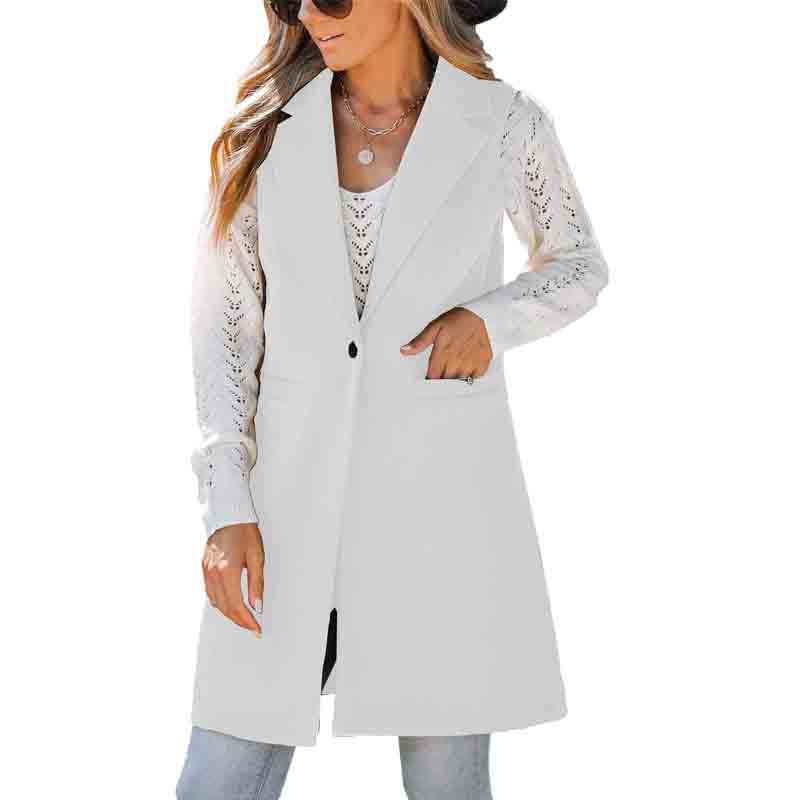 European And American Fall And Winter Lapels Button Sleeveless Woolen Coat For Women