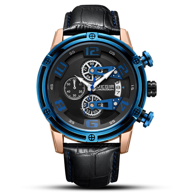 Sports Multifunctional Chronograph Calendar Leather Men's Watch