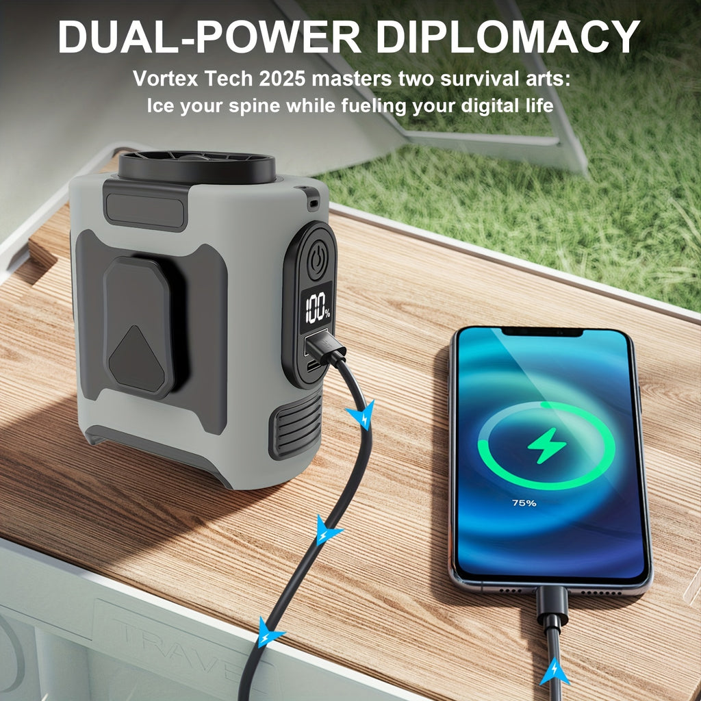 10000mAh Portable Waist Fan, Clip On Wearable Belt Personal Fan, Rechargeable Battery Powered, With 5 Speed Levels And A Flashlight, Suitable For Outdoor Camping And Traveling Gray