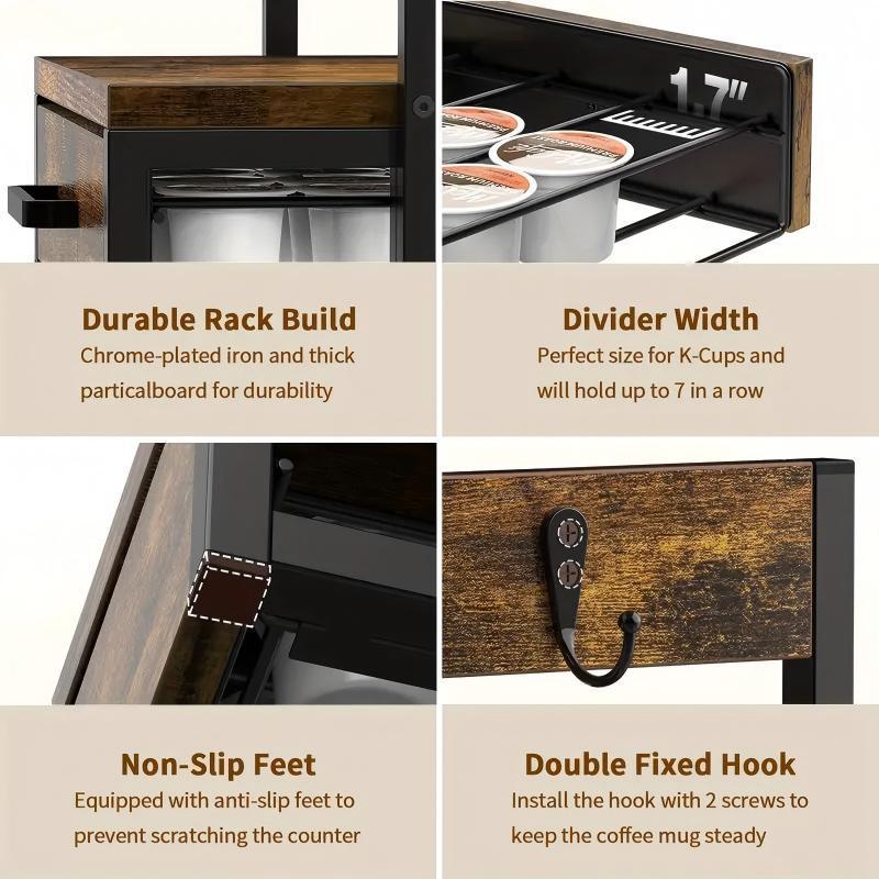 Coffee Maker Storage Rack Coffee Bean Accessories Organizer Sturdy K-Cup Storage Drawer With Cup Holder Coffee Maker Stand Kitchen And Office Countertop Storage Rack