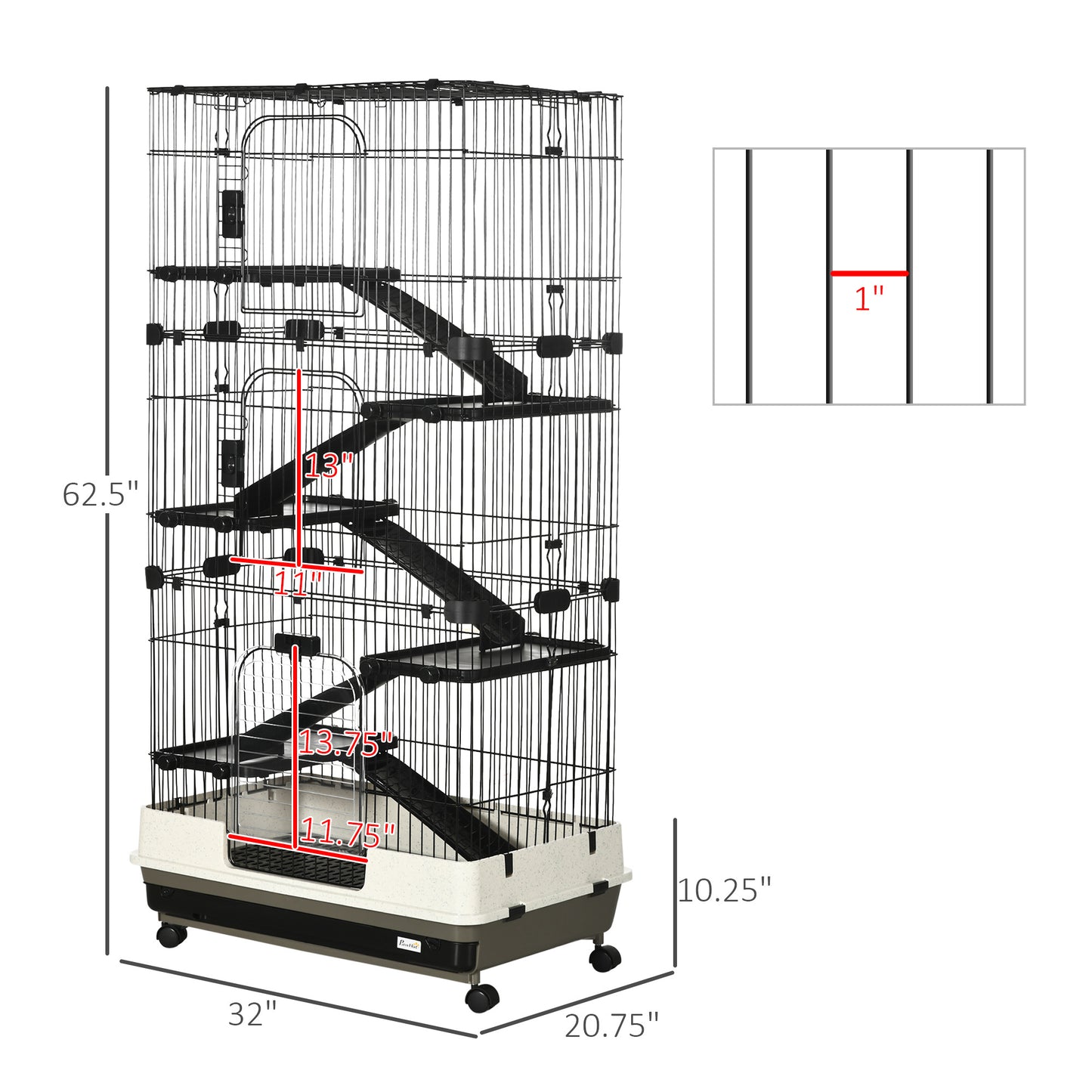 32L 6-Level Small Animal Cage Rabbit Hutch With Wheels Slide-out Tray Black For Bunny Chinchillas Ferret