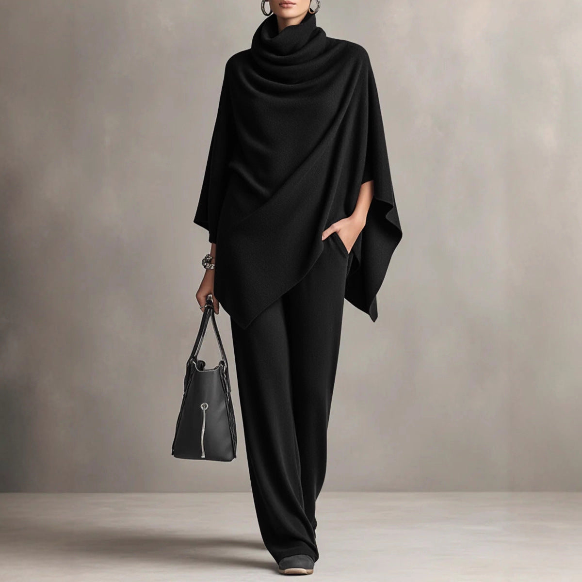 Womens Cloak Top And Wide-leg Pants Two-piece Set