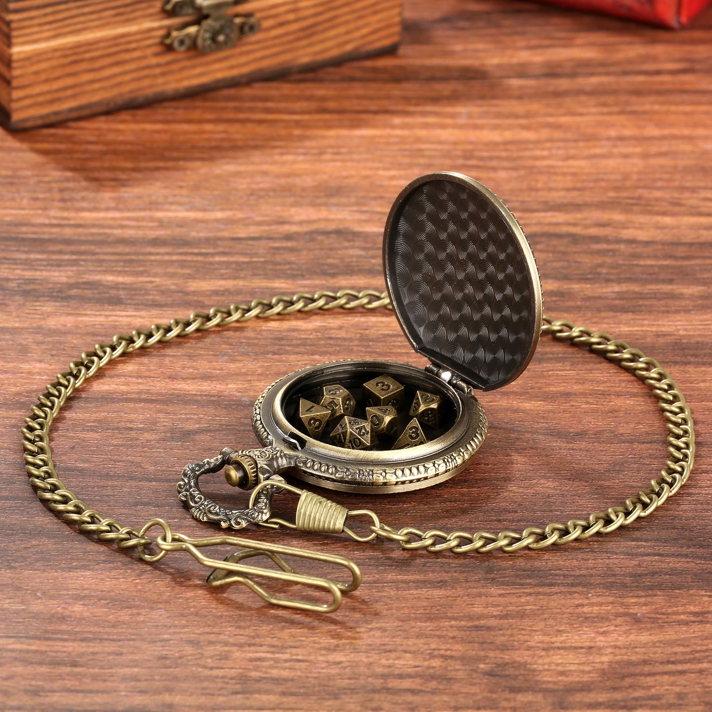 Steampunk Cyclops Octopus Pocket Watch Dice Set DND Game 7-Piece Set Dice Storage Box Retro Alloy Dice Full Set Portable Decorative Gift