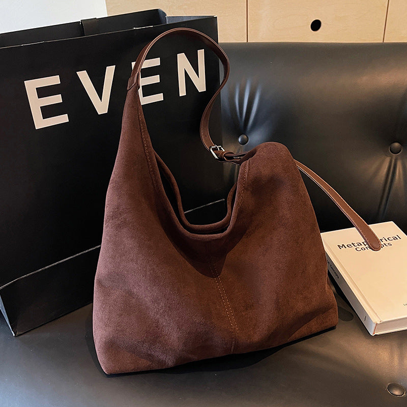 Autumn And Winter New Suede Bucket Bag Large Capacity Shoulder Underarm Tote Bag