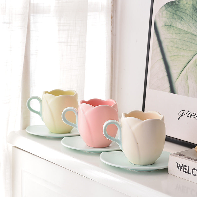 Ins Retro Tulip Coffee Cup And Saucer Set