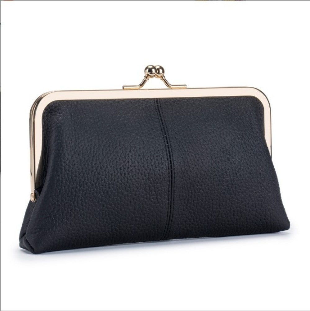 Wallet For Women, Genuine Leather Coin Purse Kiss Lock Wallets With Zipper Coin Pocket, Multi-card Slots Card Holder