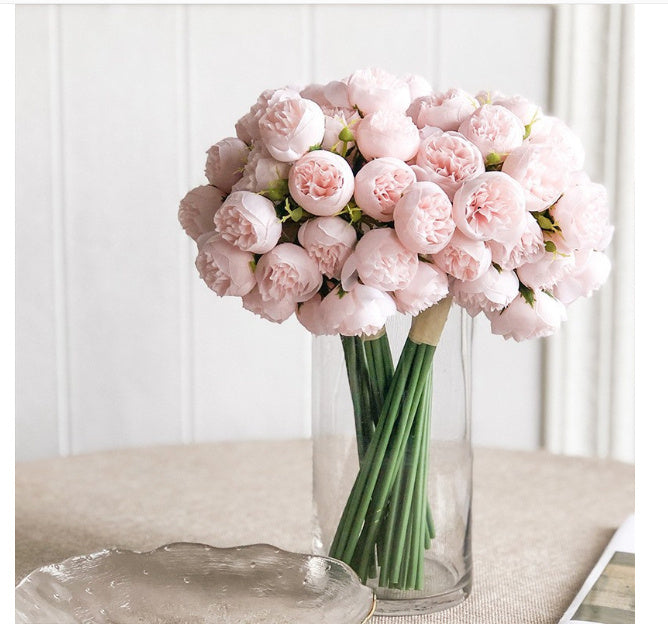 27 Head Tea Rose Bouquet Simulation Fake Flower Wedding Bouquet Home Decoration