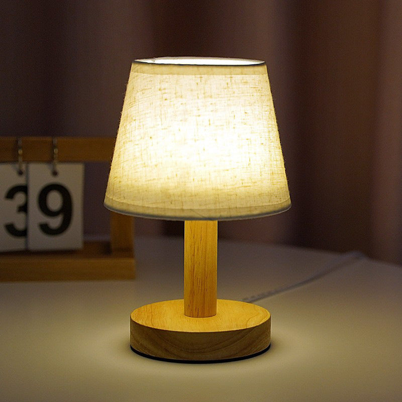 Creative Solid Wood Fabric Usb Bedroom Bedside Lamp