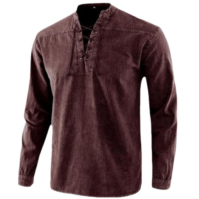 Stand Collar Retro Drawstring Casual Sports T-shirt