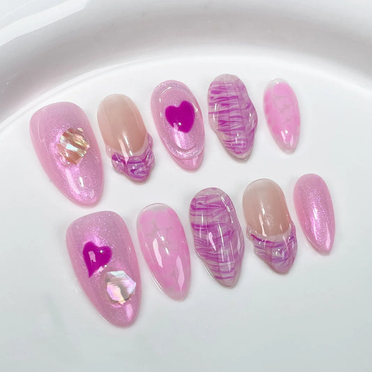 Almond Glitter Bowknot Press-On Nails