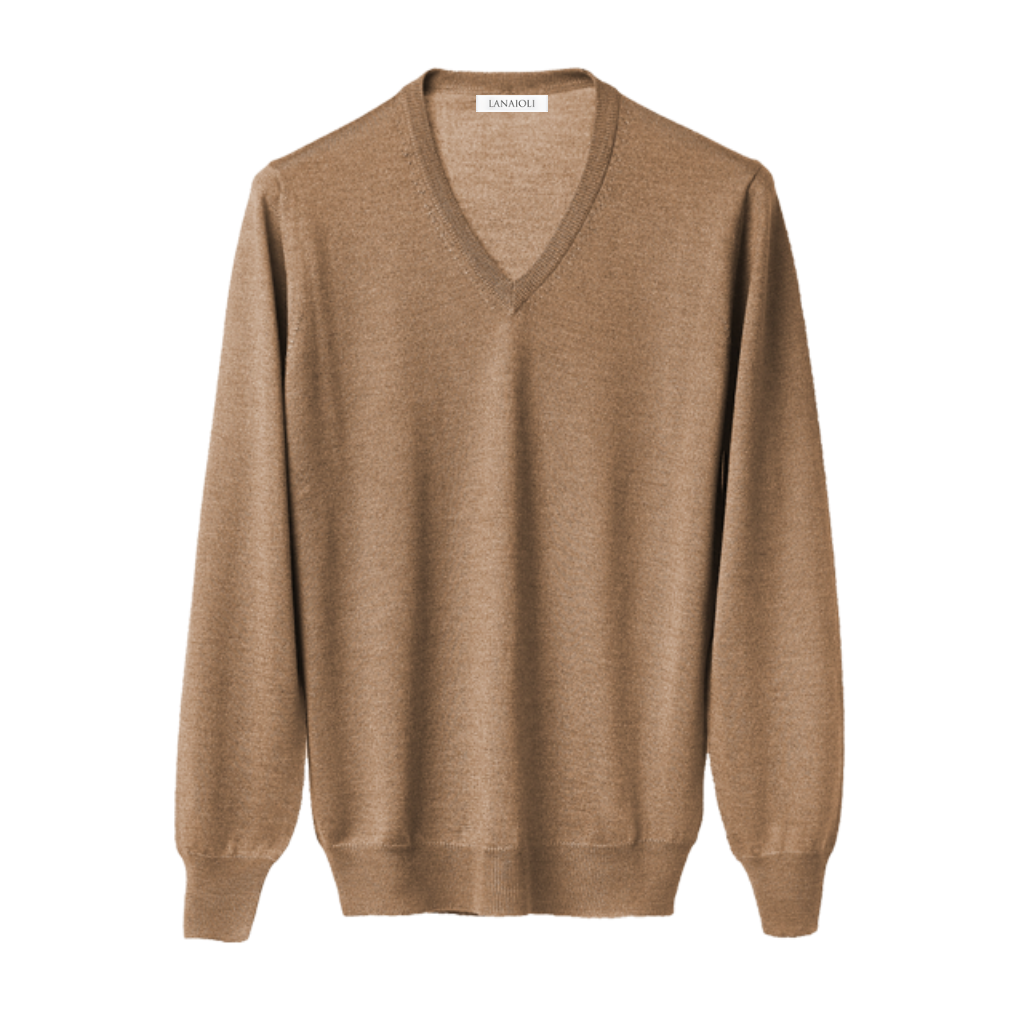 Men's V-neck sweater in Cashmere, Silk and Extrafine Merino Wool blend-2