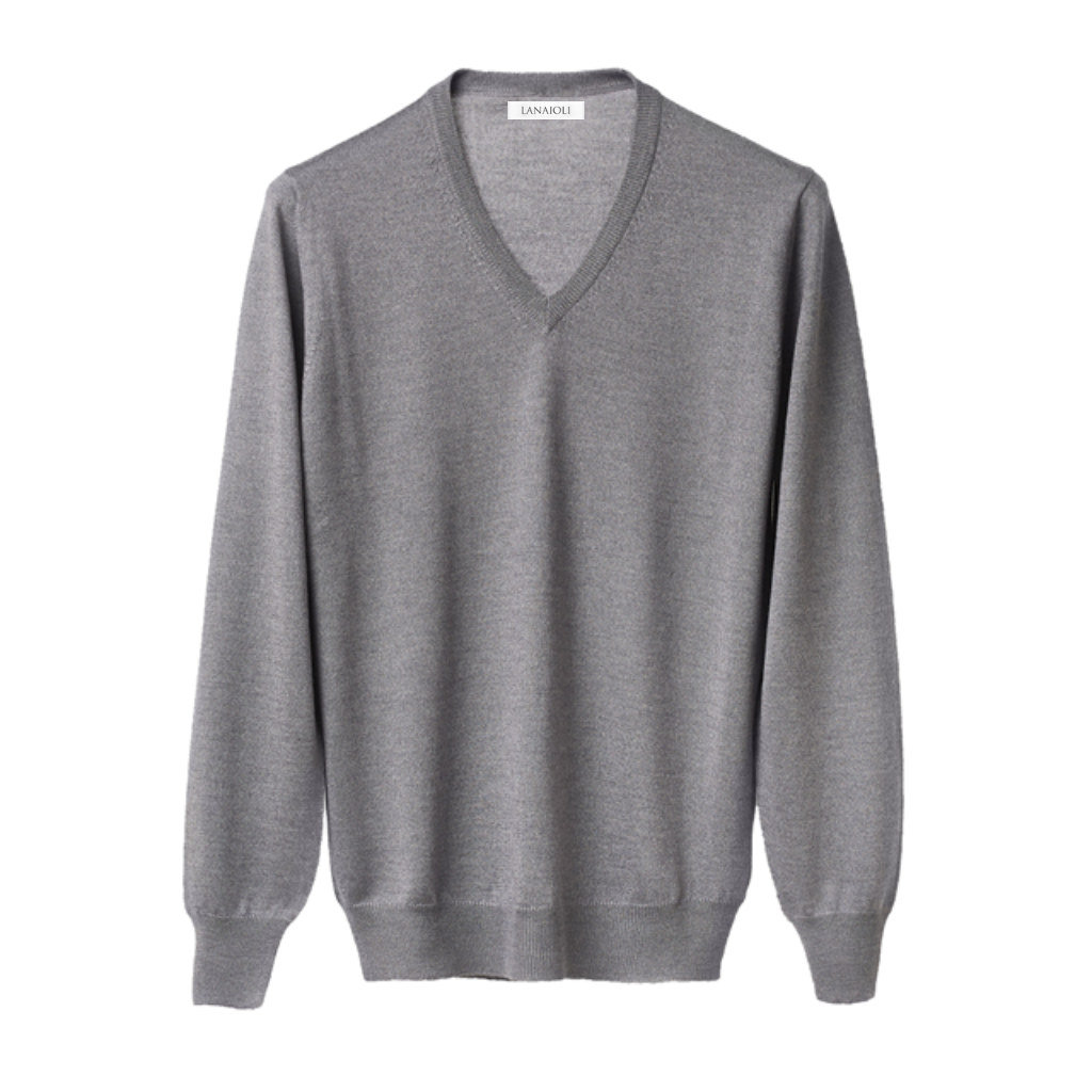 Men's V-neck sweater in Cashmere, Silk and Extrafine Merino Wool blend-6