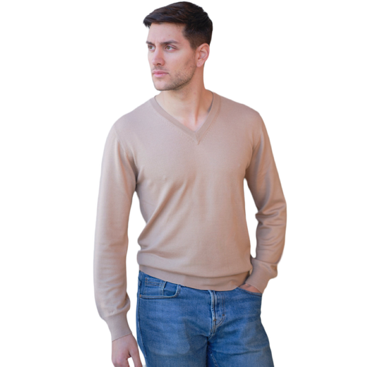 Men's V-neck sweater in Cashmere, Silk and Extrafine Merino Wool blend-0