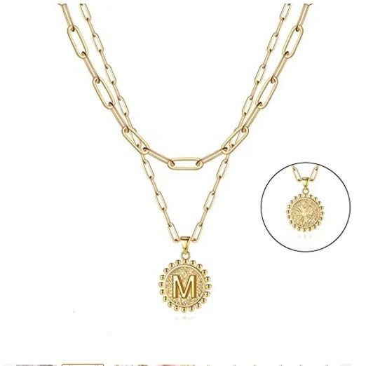 Letter Accessories Double-layer Round Zinc Alloy Necklace