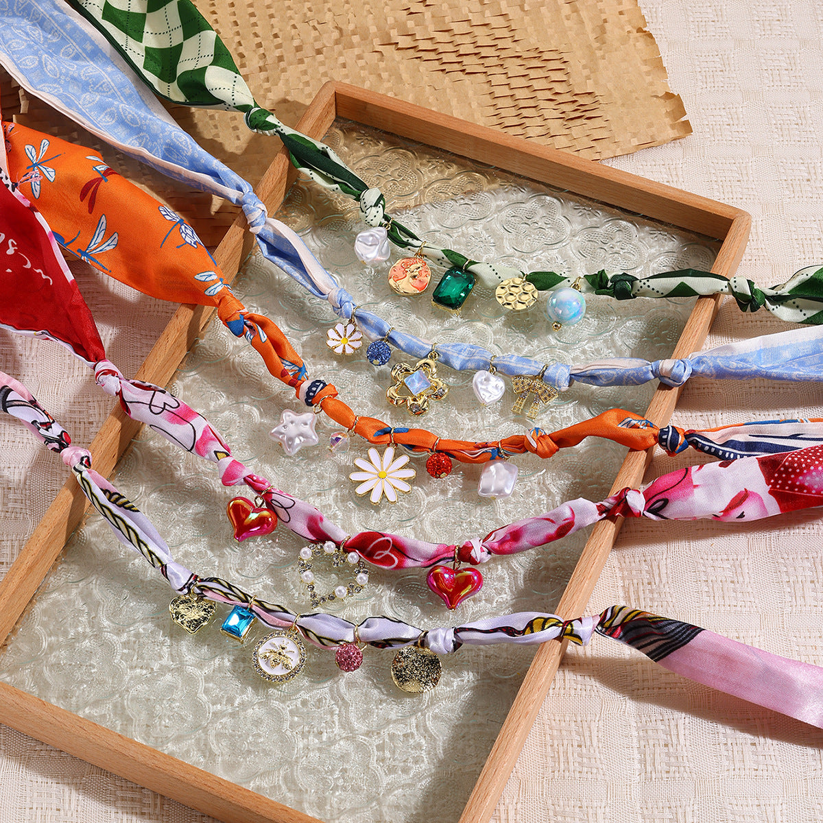 Summer Scarf Necklace Multi-pendant Pearl All-match Light Luxury Silk Scarf Necklace