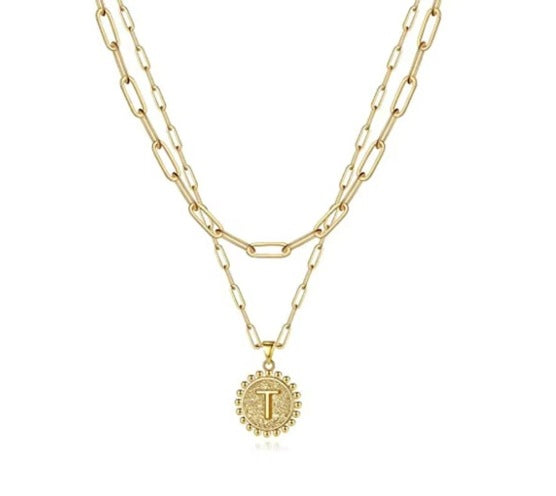 Letter Accessories Double-layer Round Zinc Alloy Necklace