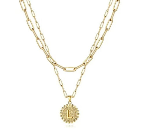 Letter Accessories Double-layer Round Zinc Alloy Necklace
