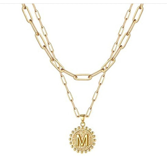 Letter Accessories Double-layer Round Zinc Alloy Necklace
