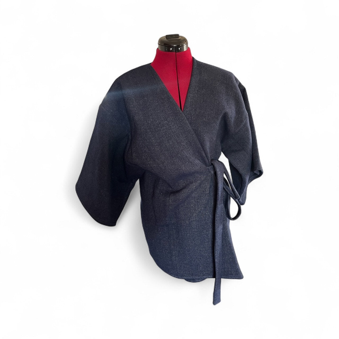 Denim Kimono Jacket – Sustainable Oversized Wrap Coat with Waist Tie