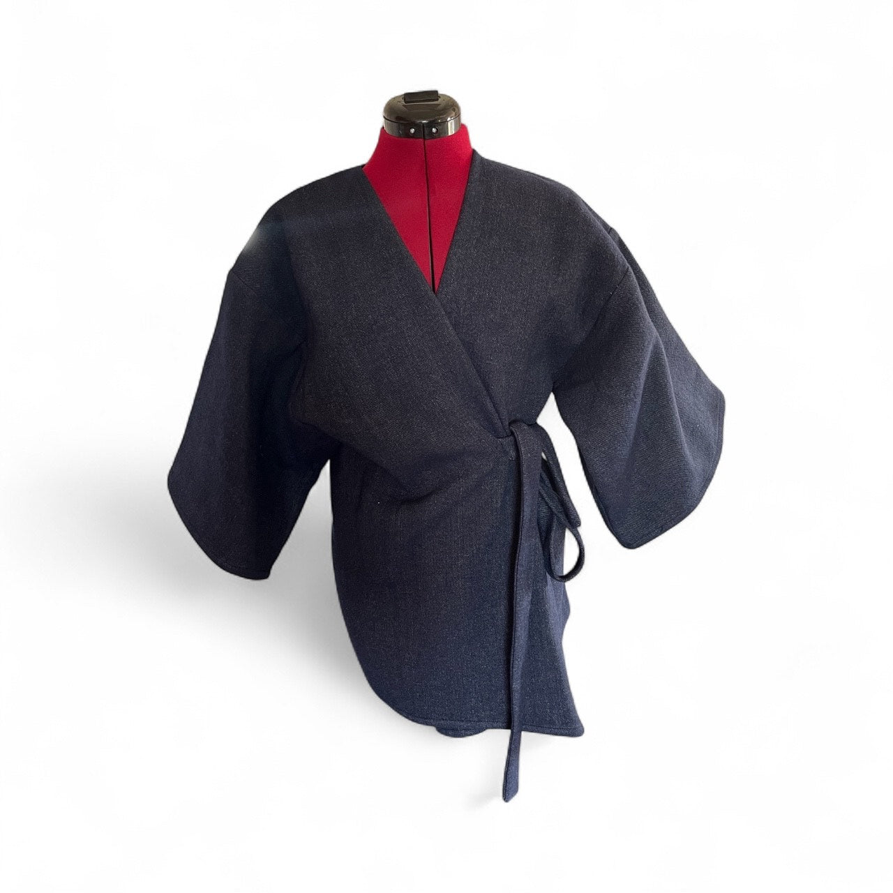 Denim Kimono Jacket – Sustainable Oversized Wrap Coat with Waist Tie