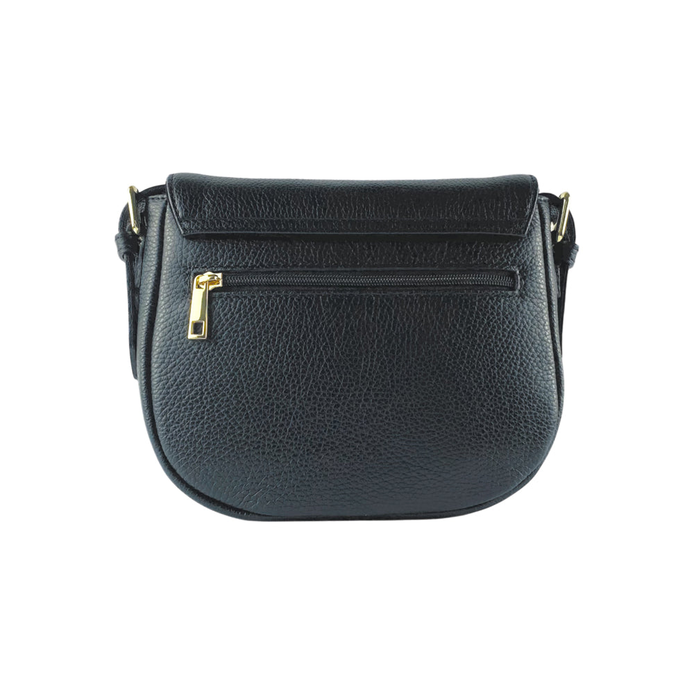RB1002A | Borsa a Tracolla  in Vera Pelle Made in Italy con Tracolla removibile in pelle e attacchi con fibbie in metallo Oro Lucido - Colore Nero - Dimensioni: cm 26 x 20 x 10