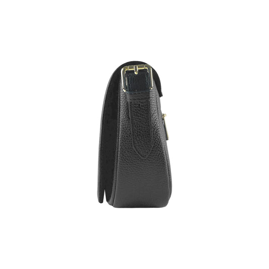 RB1002A | Borsa a Tracolla  in Vera Pelle Made in Italy con Tracolla removibile in pelle e attacchi con fibbie in metallo Oro Lucido - Colore Nero - Dimensioni: cm 26 x 20 x 10