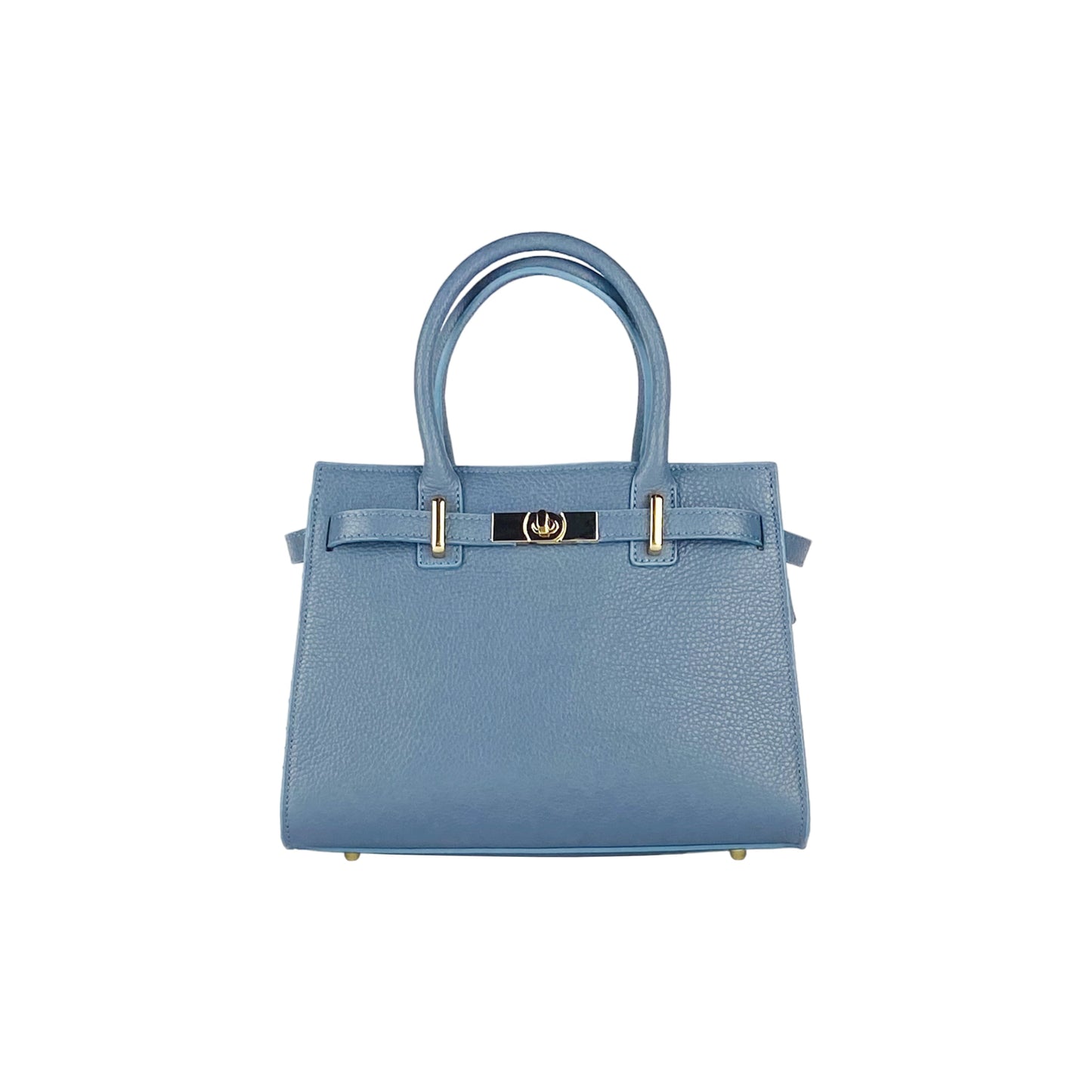 RB1016P | Women's Genuine Leather Handbag Made in Italy with Removable Shoulder Strap. Attachments with Shiny Gold Metal Snap Hooks - Color: Air Force Blue - Dimensions: 28 x 20 x 14 + 12.5 cm