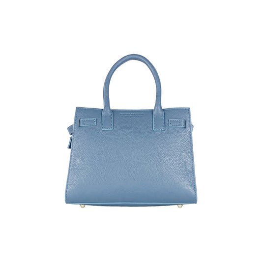 RB1016P | Women's Genuine Leather Handbag Made in Italy with Removable Shoulder Strap. Attachments with Shiny Gold Metal Snap Hooks - Color: Air Force Blue - Dimensions: 28 x 20 x 14 + 12.5 cm