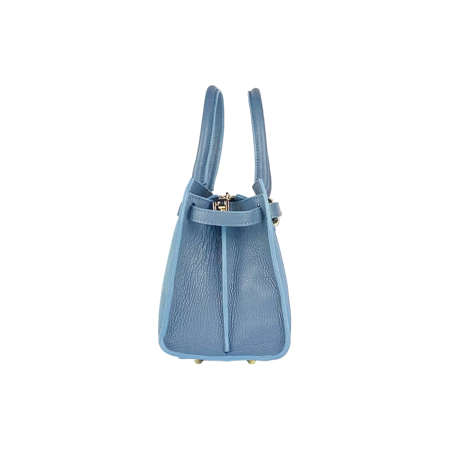 RB1016P | Women's Genuine Leather Handbag Made in Italy with Removable Shoulder Strap. Attachments with Shiny Gold Metal Snap Hooks - Color: Air Force Blue - Dimensions: 28 x 20 x 14 + 12.5 cm