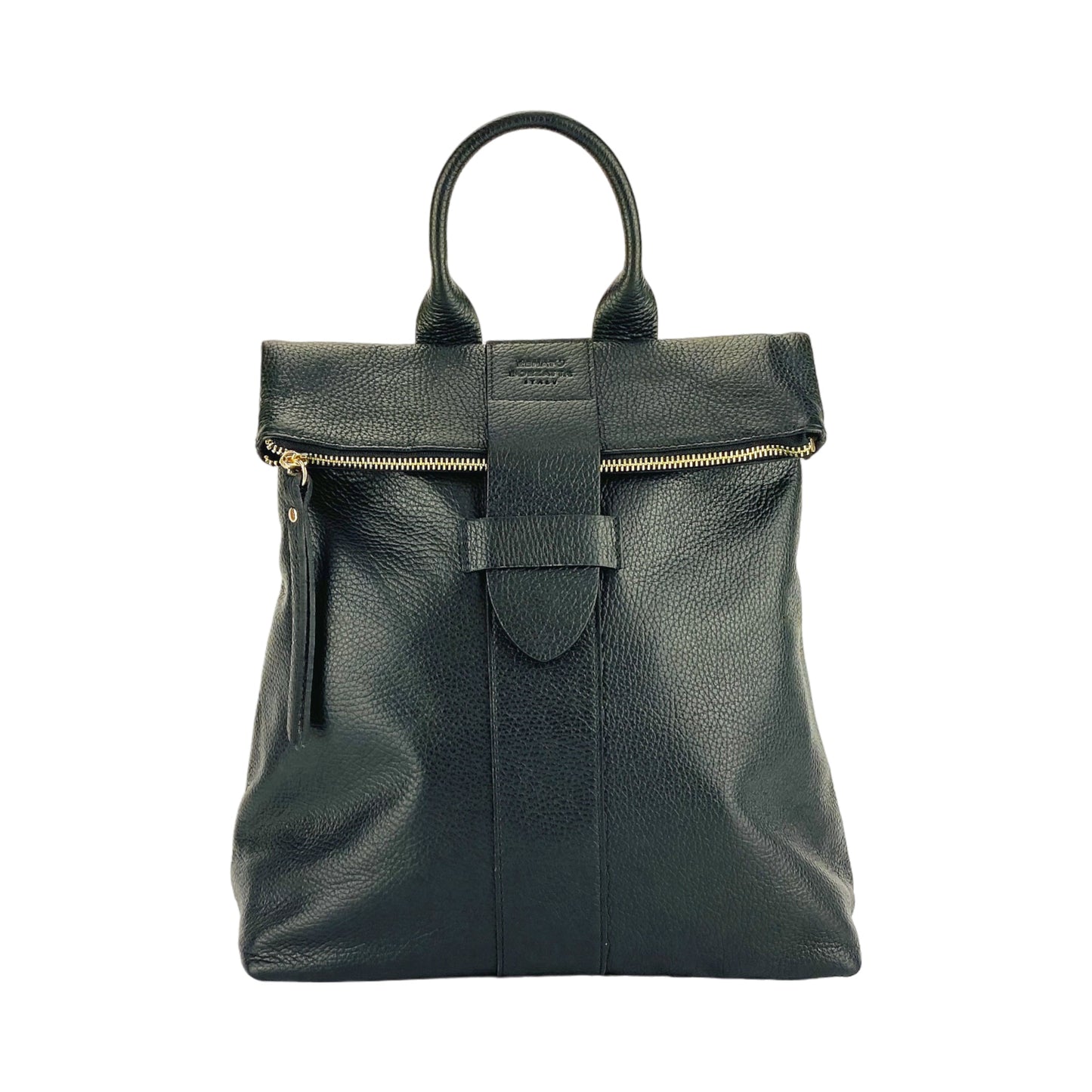 RB1021A | Women's Soft Genuine Leather Backpack Made in Italy with Adjustable Shoulder Straps. Zipper and Polished Gold Metal Accessories - Black Color - Dimensions: 30 x 34 x 10.5 cm