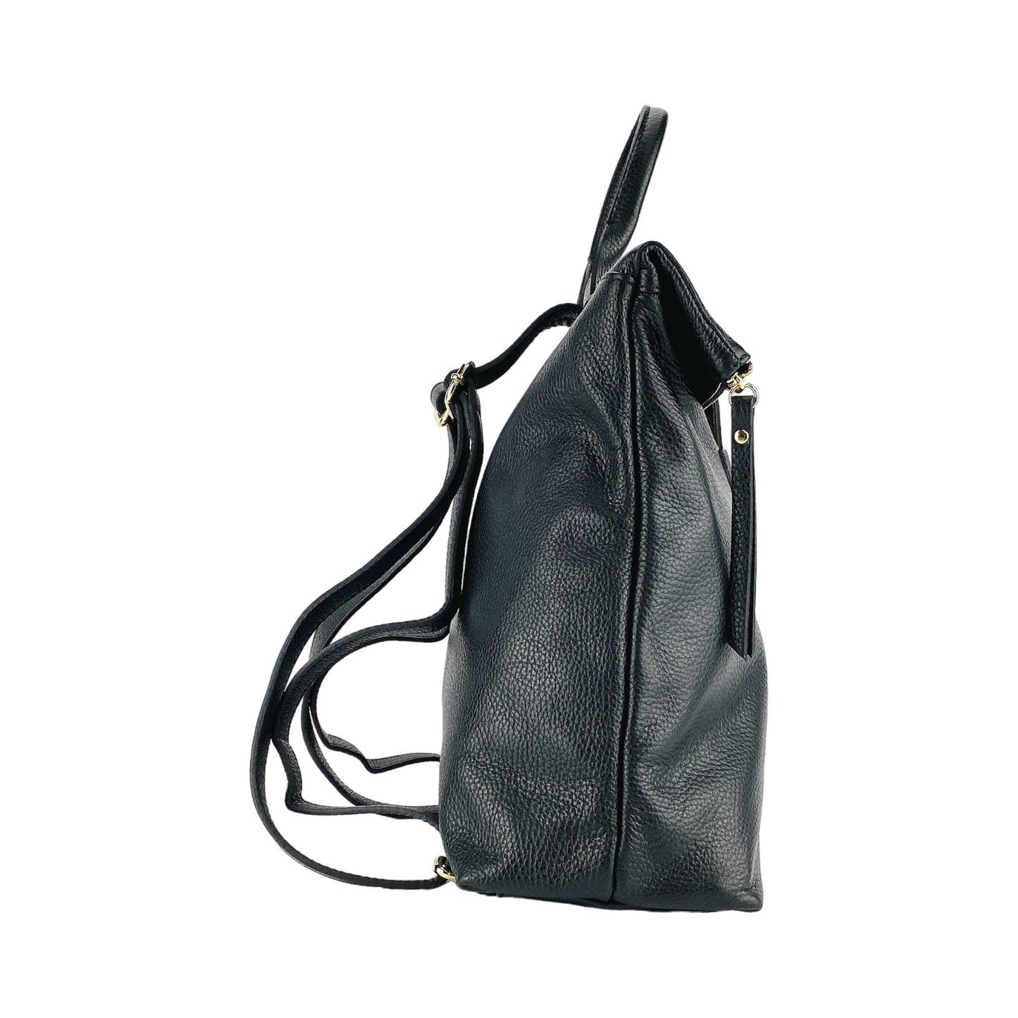 RB1021A | Women's Soft Genuine Leather Backpack Made in Italy with Adjustable Shoulder Straps. Zipper and Polished Gold Metal Accessories - Black Color - Dimensions: 30 x 34 x 10.5 cm