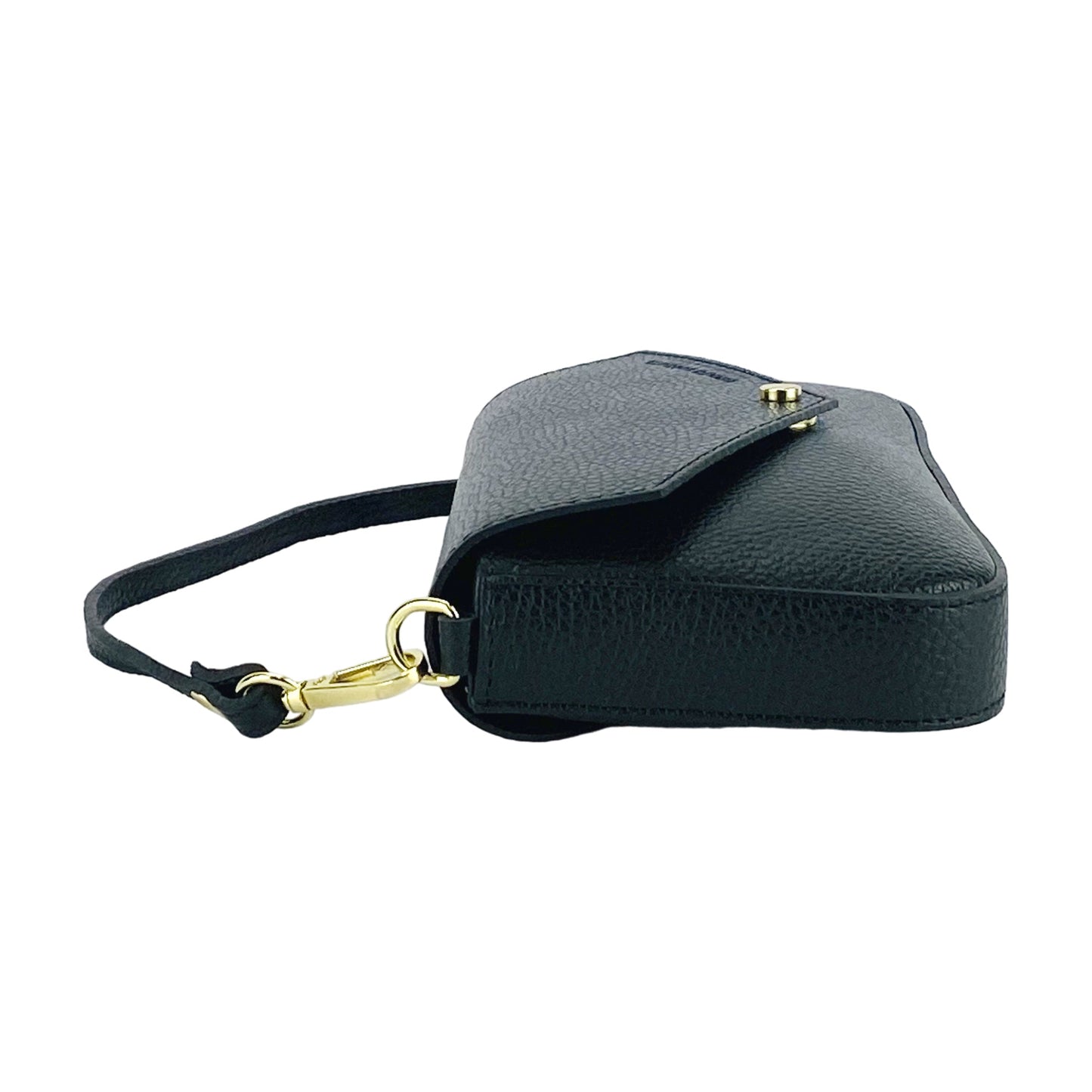 RB1023A | Small Shoulder Bag with Removable Chain Strap in Genuine Leather Made in Italy. Flap Closure. Polished Gold Metal Accessories - Color: Black - Dimensions: 22 x 12 x 3 cm