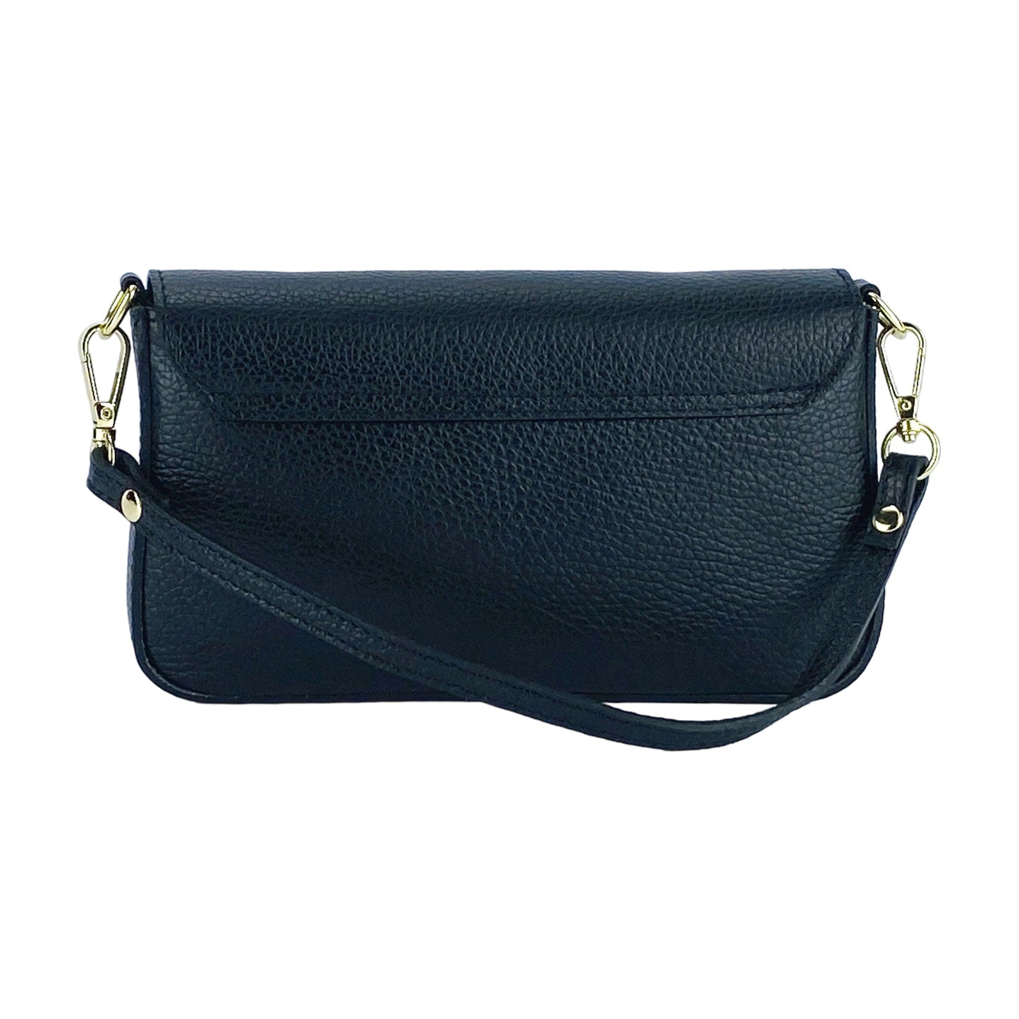 RB1023A | Small Shoulder Bag with Removable Chain Strap in Genuine Leather Made in Italy. Flap Closure. Polished Gold Metal Accessories - Color: Black - Dimensions: 22 x 12 x 3 cm