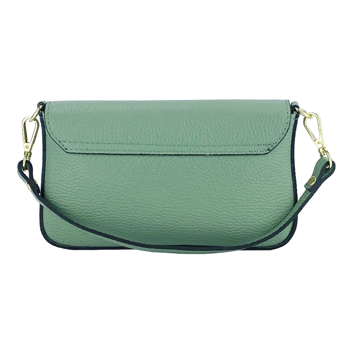 RB1023BF | Borsa piccola a Spalla con Tracolla a catena removibile in Vera Pelle Made in Italy. Pattina di Chiusura. Accessori in metallo Oro Lucido - Colore Menta - Dimensioni: cm 22 x 12 x 3
