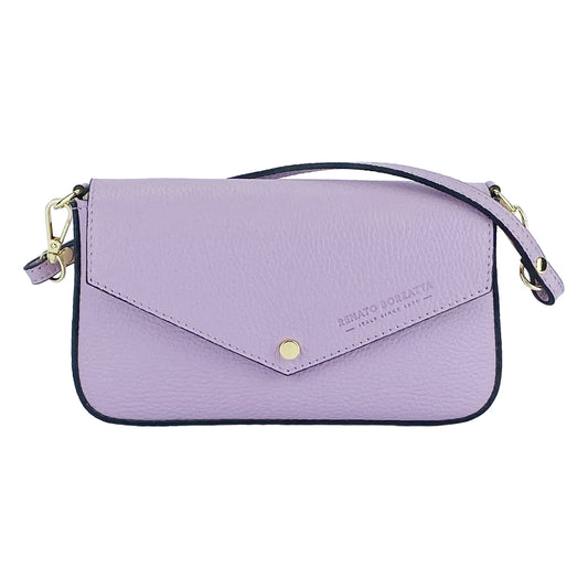 RB1023CI | Small Shoulder Bag with Removable Chain Strap in Genuine Leather Made in Italy. Flap Closure - Color: Lilac - Dimensions: 22 x 12 x 3 cm