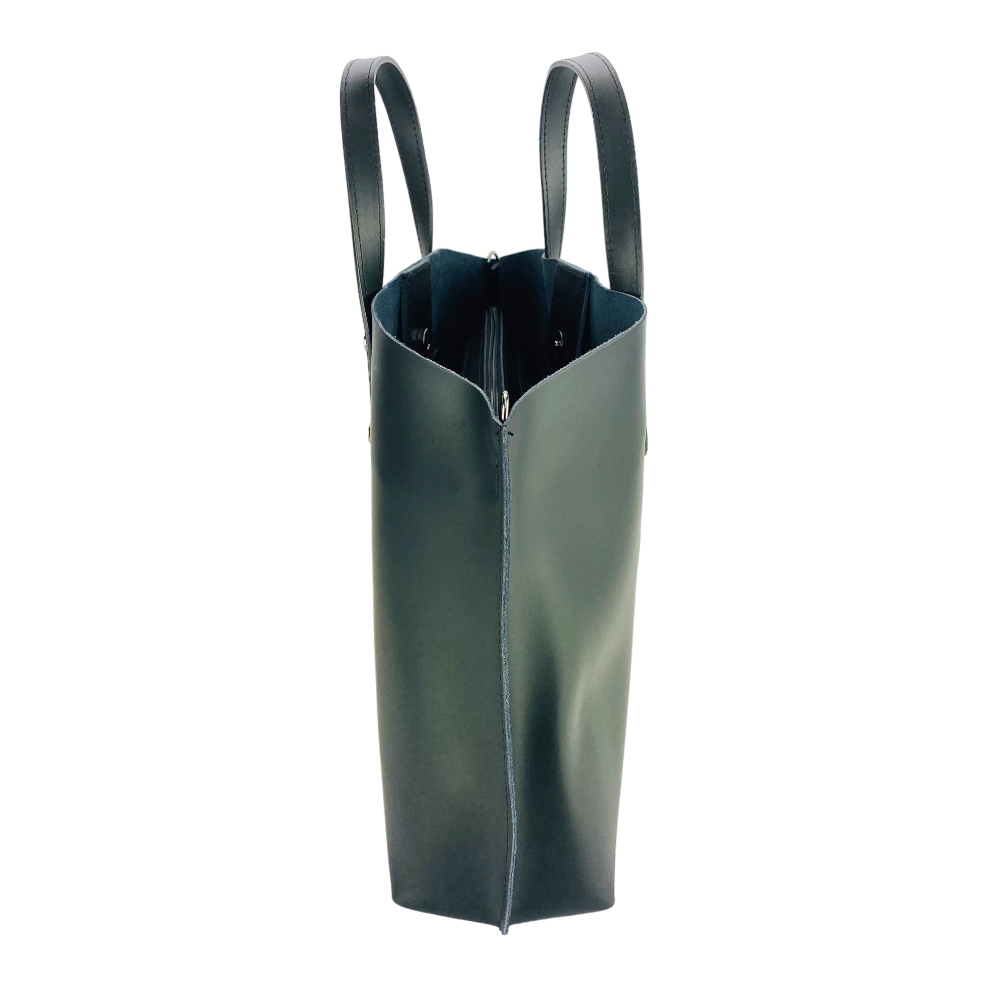 RB1024A | Women's Genuine Leather Handbag Made in Italy with removable shoulder strap. Large removable internal pouch. Polished Gunmetal Accessories - Black Color - Dimensions: 48x31x11 cm