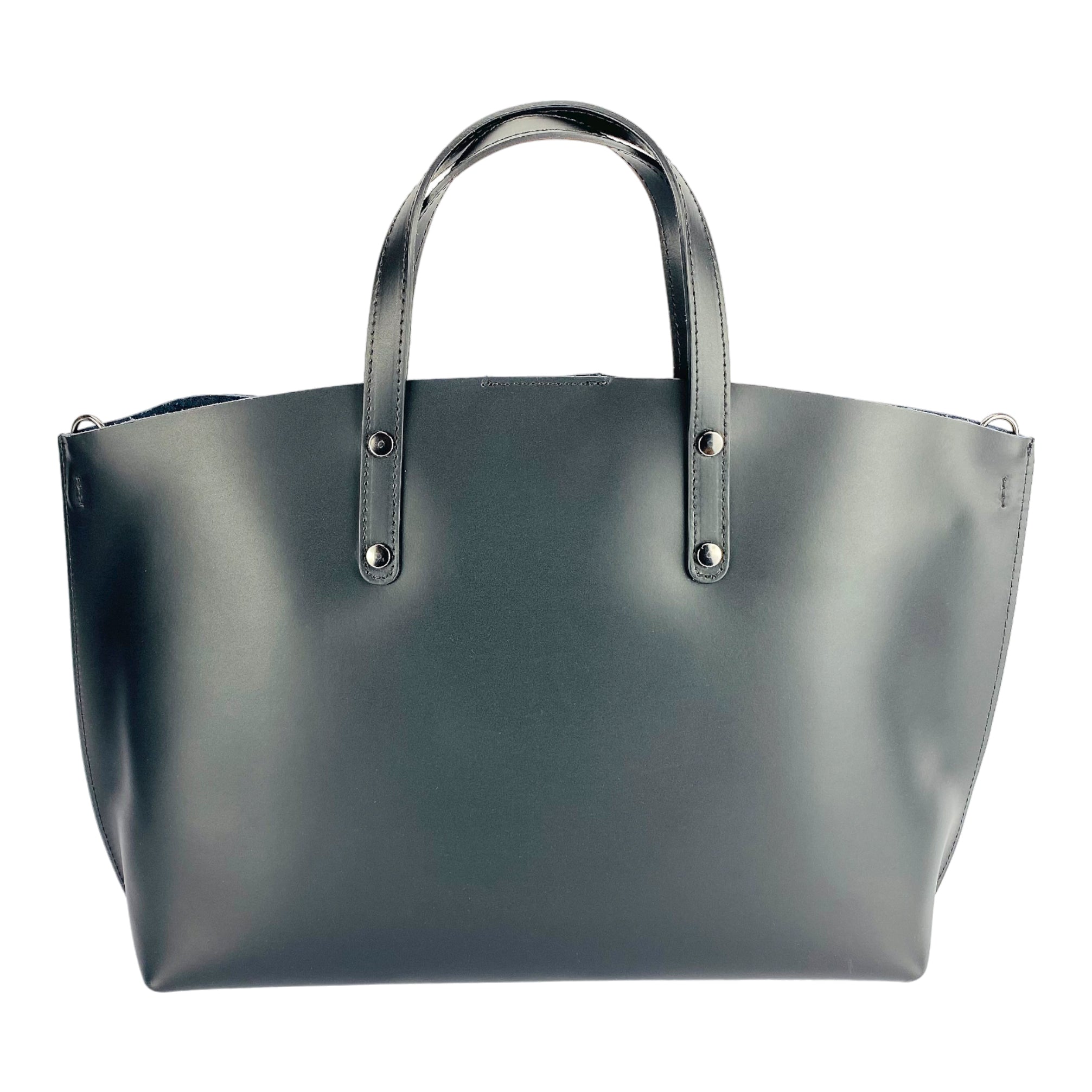 RB1024A | Women's Genuine Leather Handbag Made in Italy with removable shoulder strap. Large removable internal pouch. Polished Gunmetal Accessories - Black Color - Dimensions: 48x31x11 cm