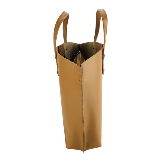 RB1024S | Women's Genuine Leather Handbag Made in Italy with removable shoulder strap. Large removable internal pouch. Polished Gunmetal Accessories - Cognac Color - Dimensions: 48x31x11 cm