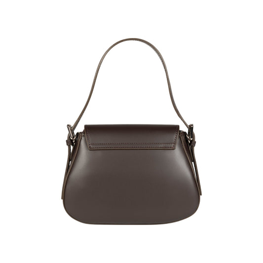 RB1030B | EMMA Women's Shoulder Bag with Flap in Genuine Leather Made in Italy. Polished Silver Metal Accessories - Dark Brown Color - Dimensions: 24 x 18 x 9 + 14.5 cm (Handle Drop)