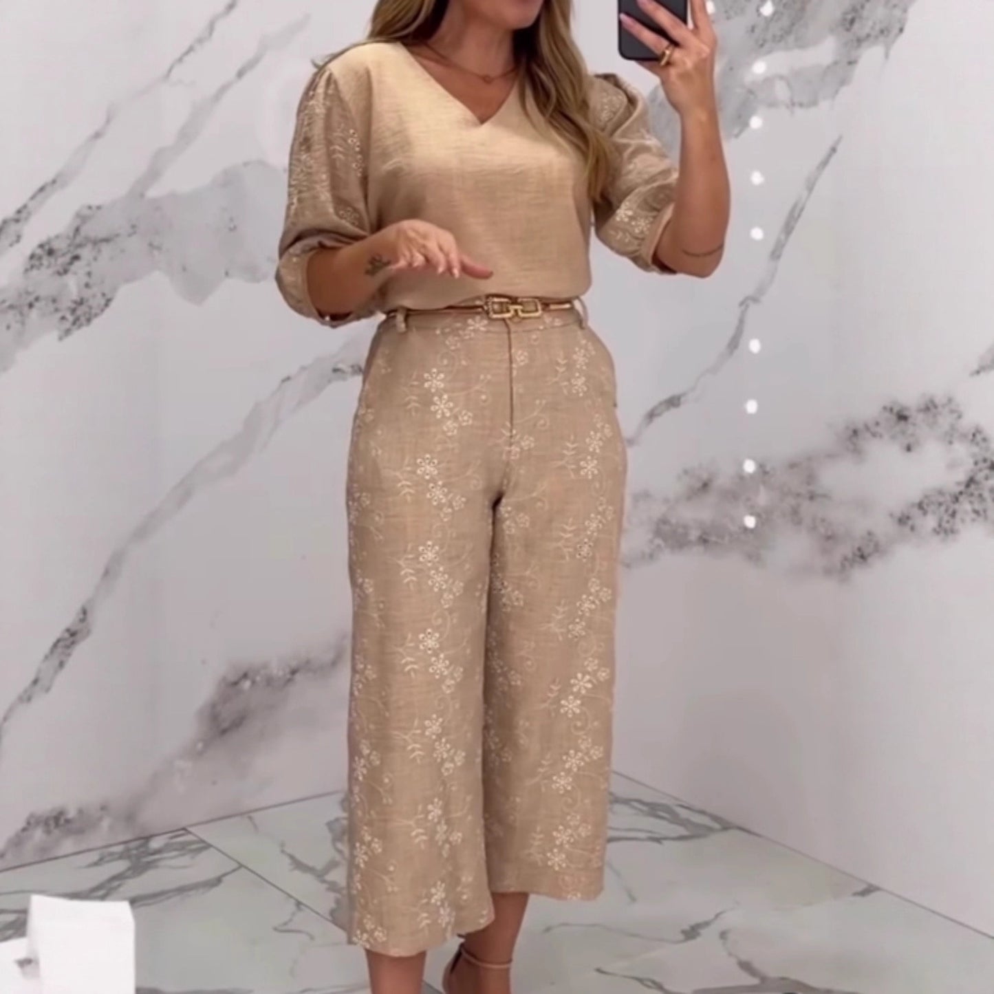 Lace European Temperament Top Wide-leg Straight Trousers Women's Suit
