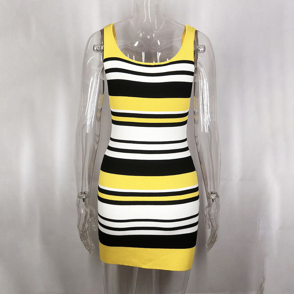 Women's Sexy Backless Versatile Fashion Striped Hot Girl Sling Dress