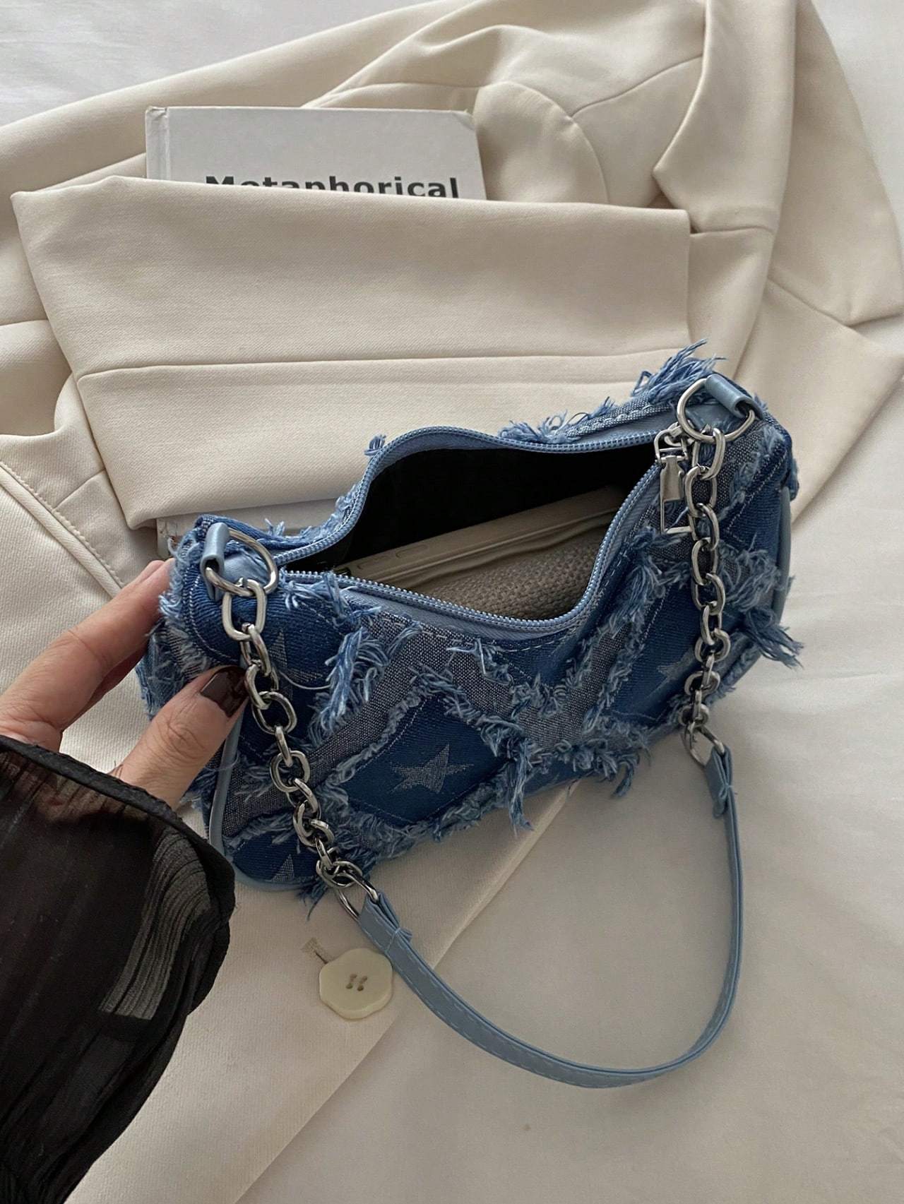 Fashionable And Stylish Design, Casual Personality, Gradient Star Denim Chain, Crossbody Shoulder Small Square Women's Bag
