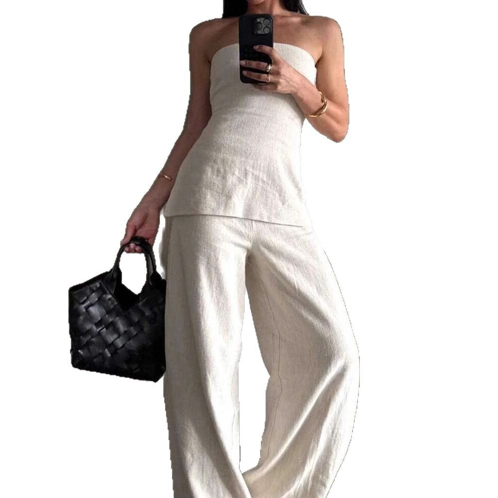 Ladies' Boob Tube Top Casual Pants Suit