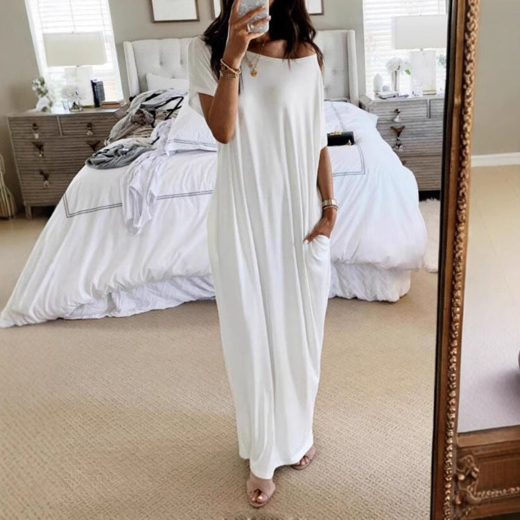 Women's Solid Color Short Sleeve And Long Pattern Casual Dress