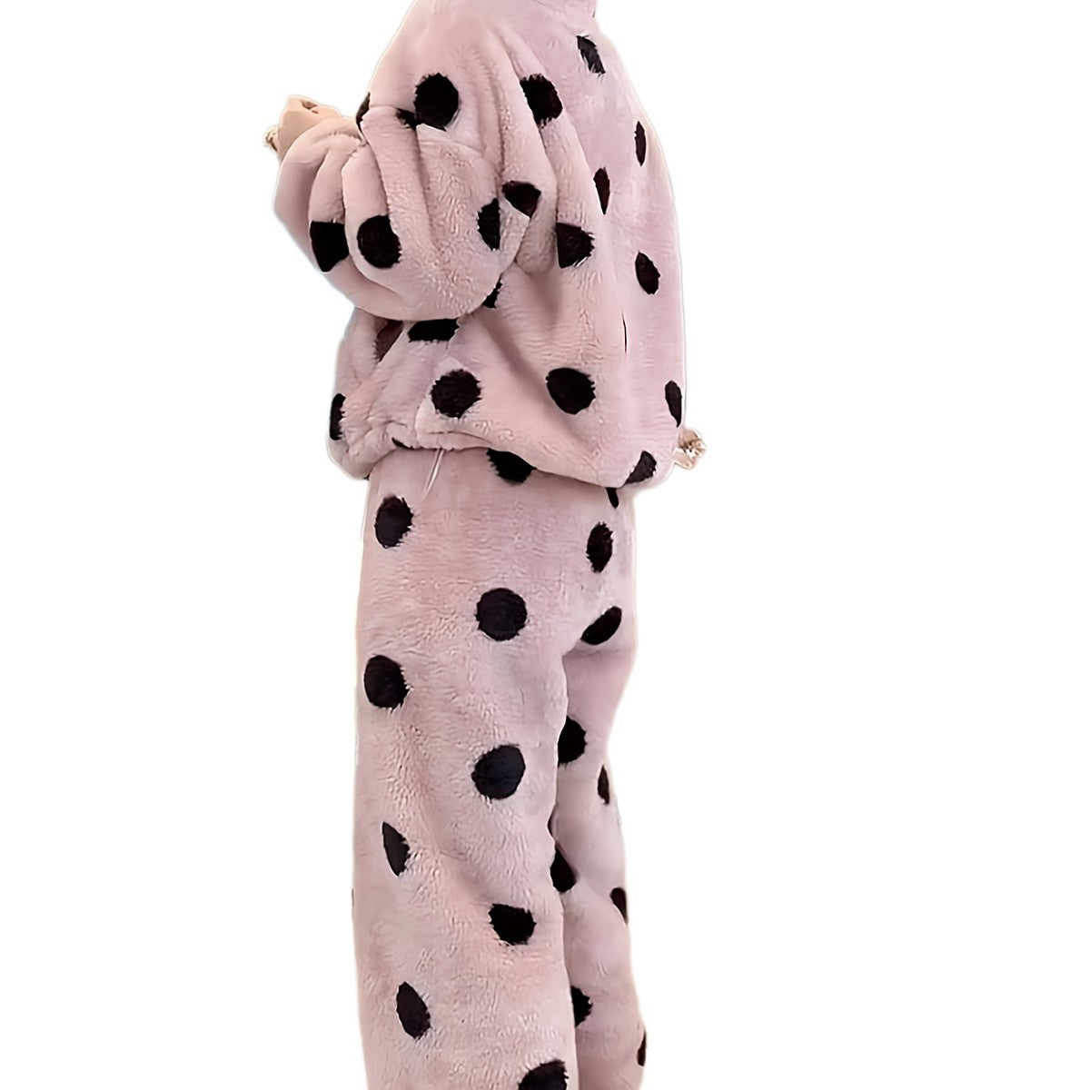 Cute Casual Pajamas For Women Winter Fleece-lined Thickened Polka Dot Turtleneck Drawstring Suit